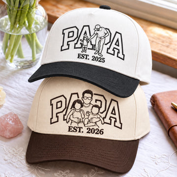 Custom Papa Hat, Outline Portrait Embroidered Snapback
