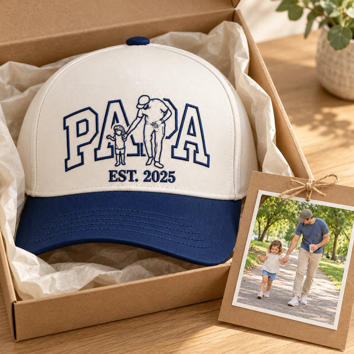 Custom Papa Hat, Outline Portrait Embroidered Snapback