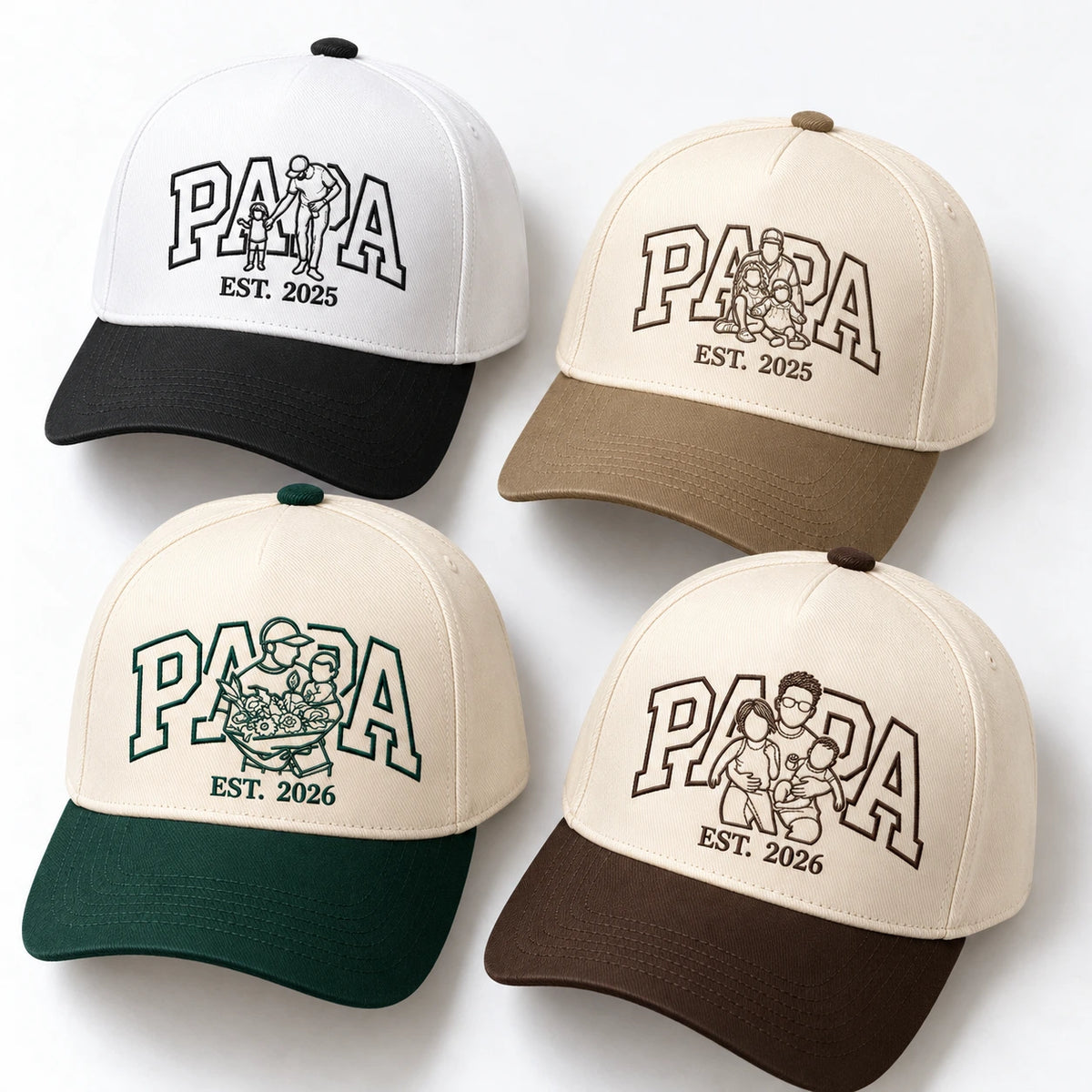 Custom Papa Hat, Outline Portrait Embroidered Snapback