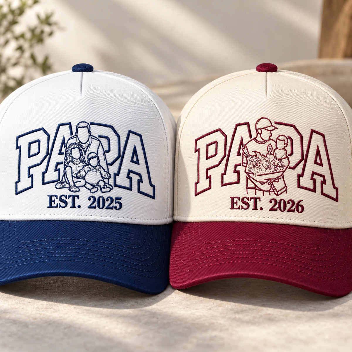 Custom Papa Hat, Outline Portrait Embroidered Snapback