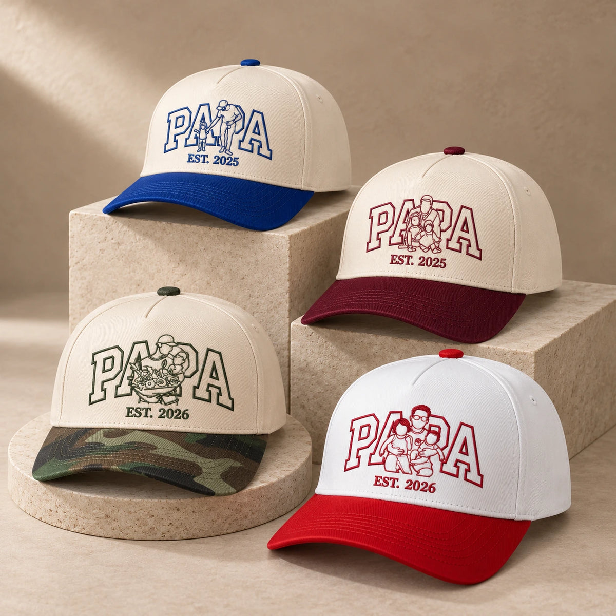 Custom Papa Hat, Outline Portrait Embroidered Snapback