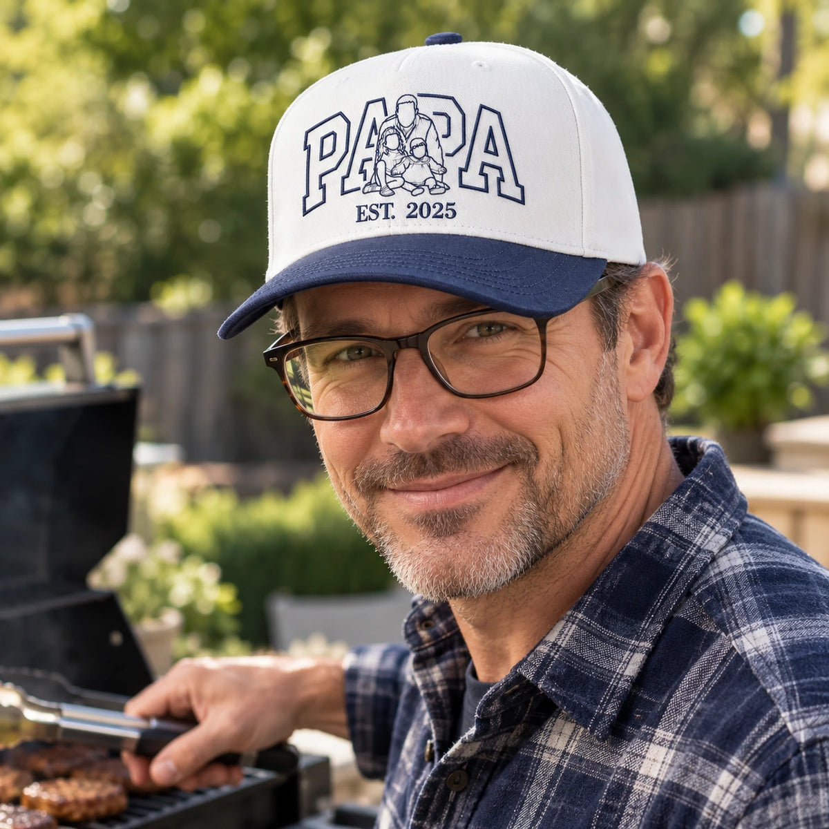 Custom Papa Hat, Outline Portrait Embroidered Snapback