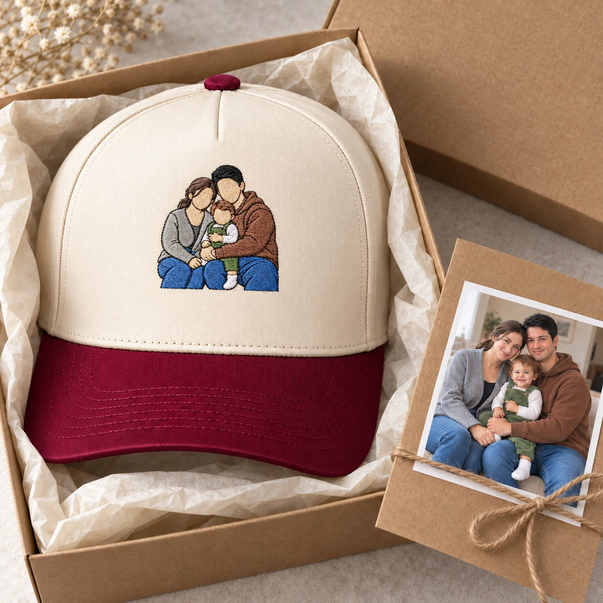 Custom Photo Hat, Family Portrait Embroidered Snapback