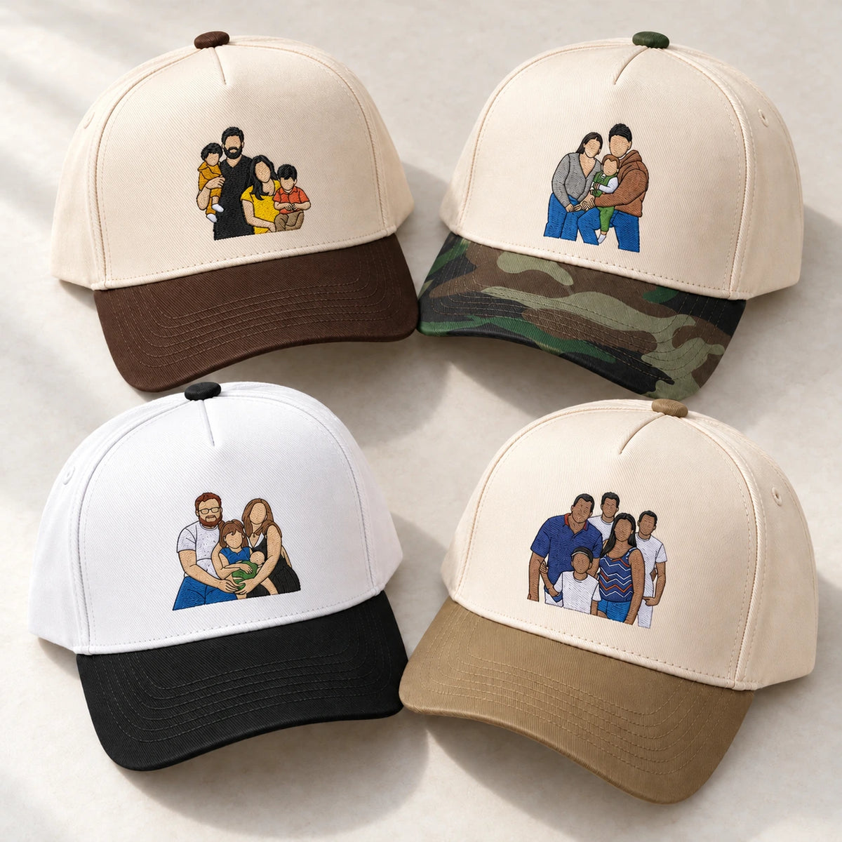 Custom Photo Hat, Family Portrait Embroidered Snapback