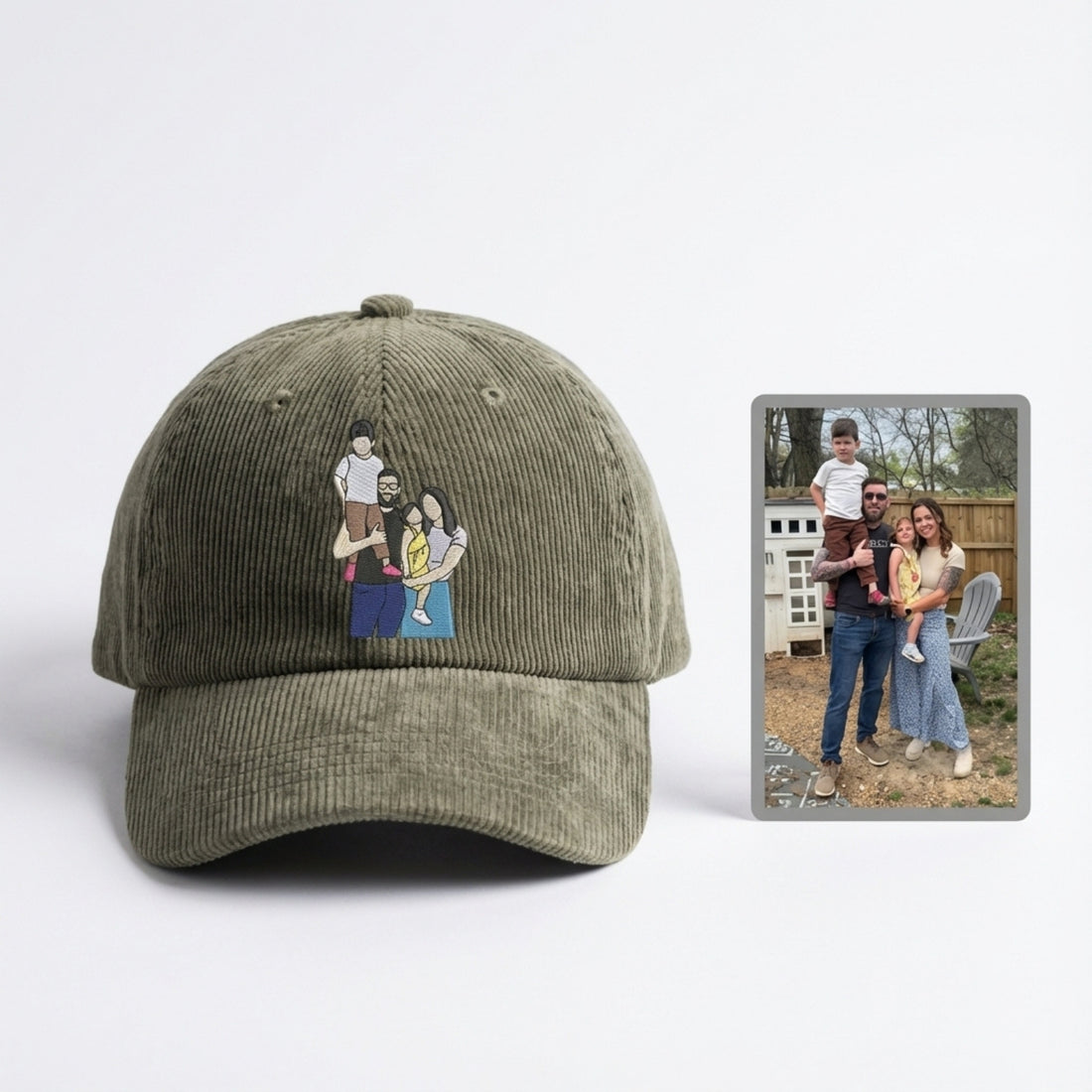 Custom Portrait Corduroy Hat from Your Photo – Personalized Embroidered Family Hat | Gift for Dad & Him