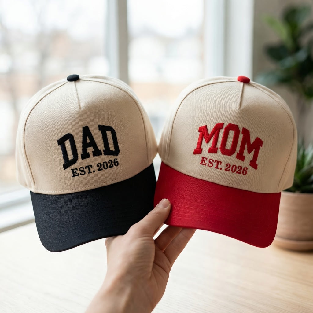 Custom Matching Snapback Hat - Personalized Mom Dad EST Year Snapback Hat