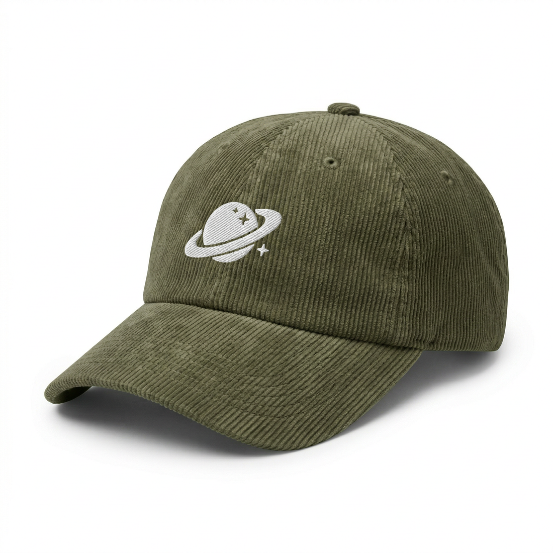 Custom Orbital Archive Embroidered Corduroy Cap – Retro Sci-Fi Planet Hat