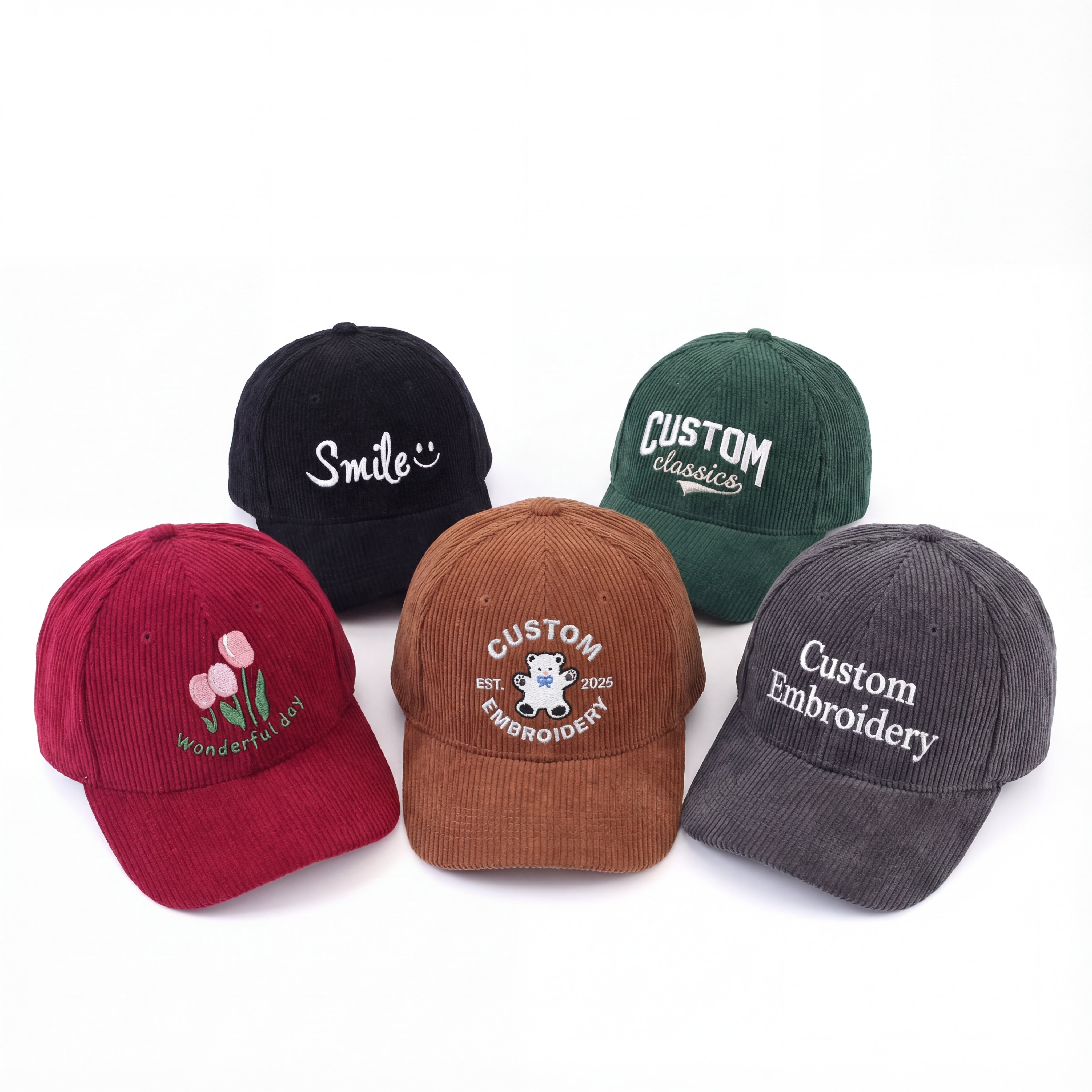 Personalized Embroidered Corduroy Hat - Custom Text & Monogram Unisex Cap