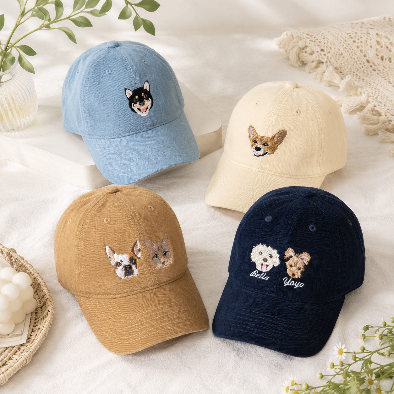 Personalized Dog Photo Embroidered Hat for Birthday Gifts