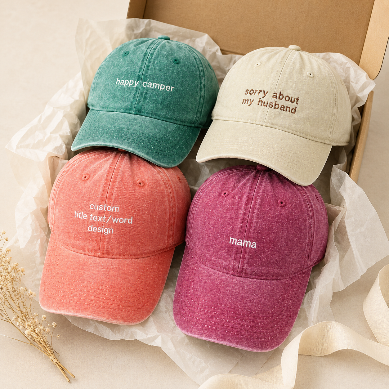 Personalized Embroidered Cap With Custom Text or Initials