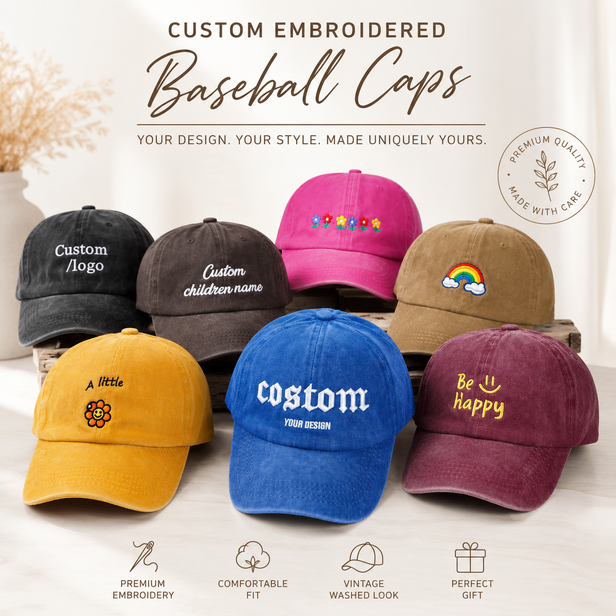 Personalized Embroidered Hat with Custom Text