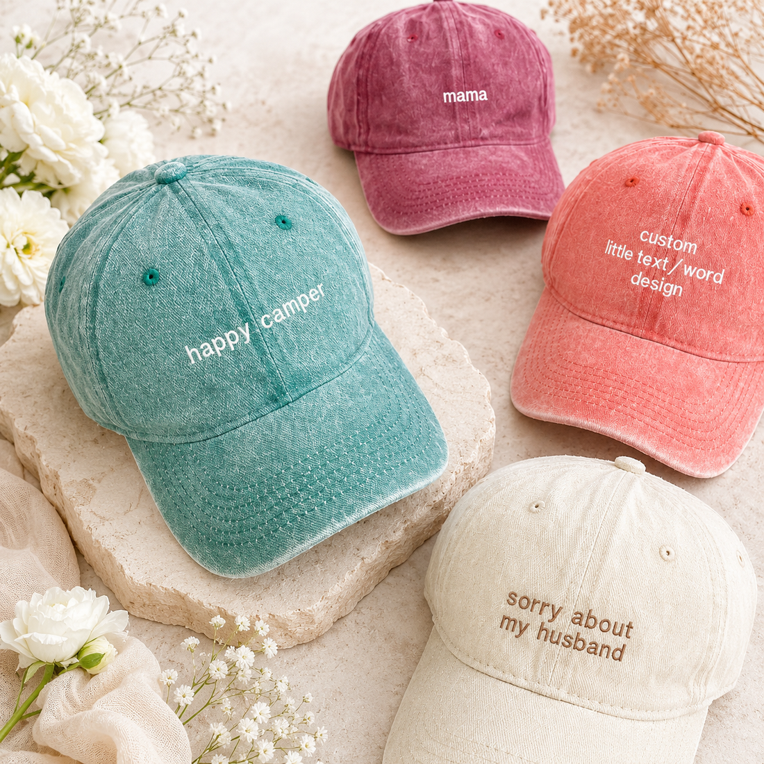 Personalized Embroidered Unisex Hat With Custom Text or Monogram