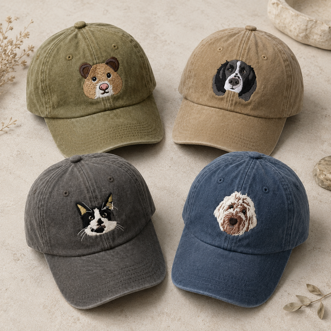 Personalized Pet Baseball Cap With Embroidered Dog Portrait
