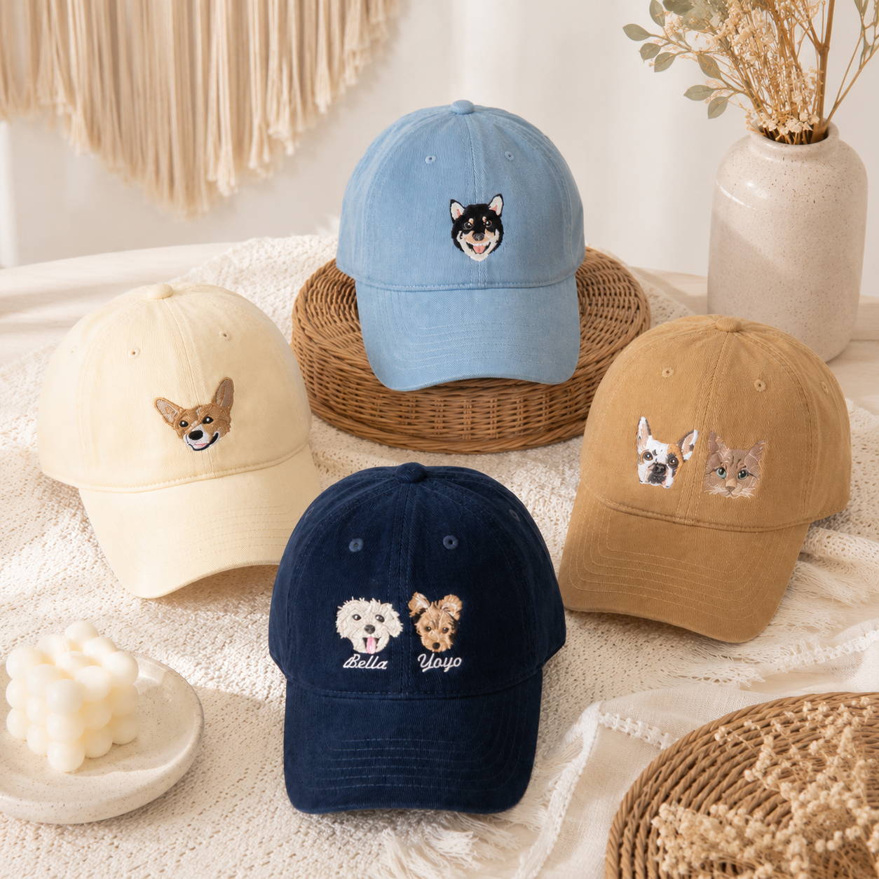 Personalized Pet Baseball Cap With Embroidered Dog Portrait