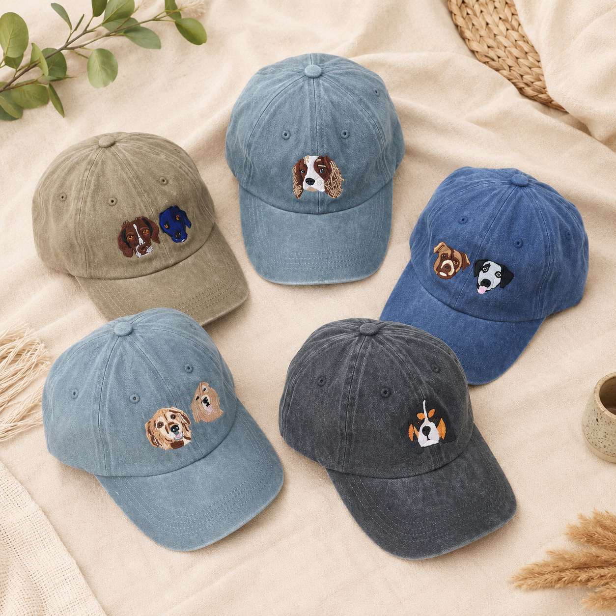Personalized Pet Baseball Cap With Embroidered Dog Portrait