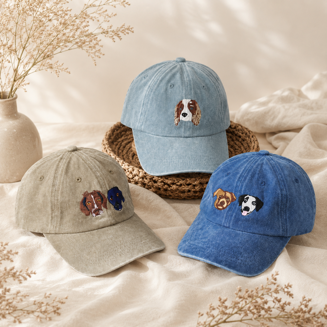 Personalized Pet Baseball Cap With Embroidered Dog Portrait
