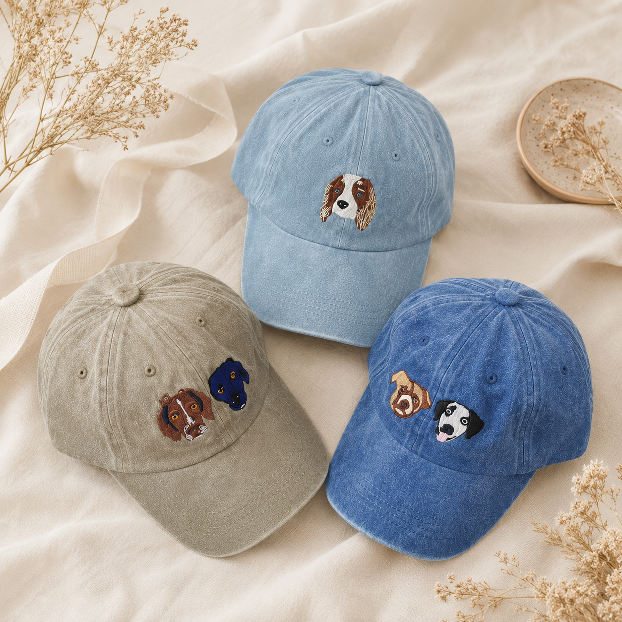 Personalized Pet Embroidered Hat With Custom Cat or Dog Portrait