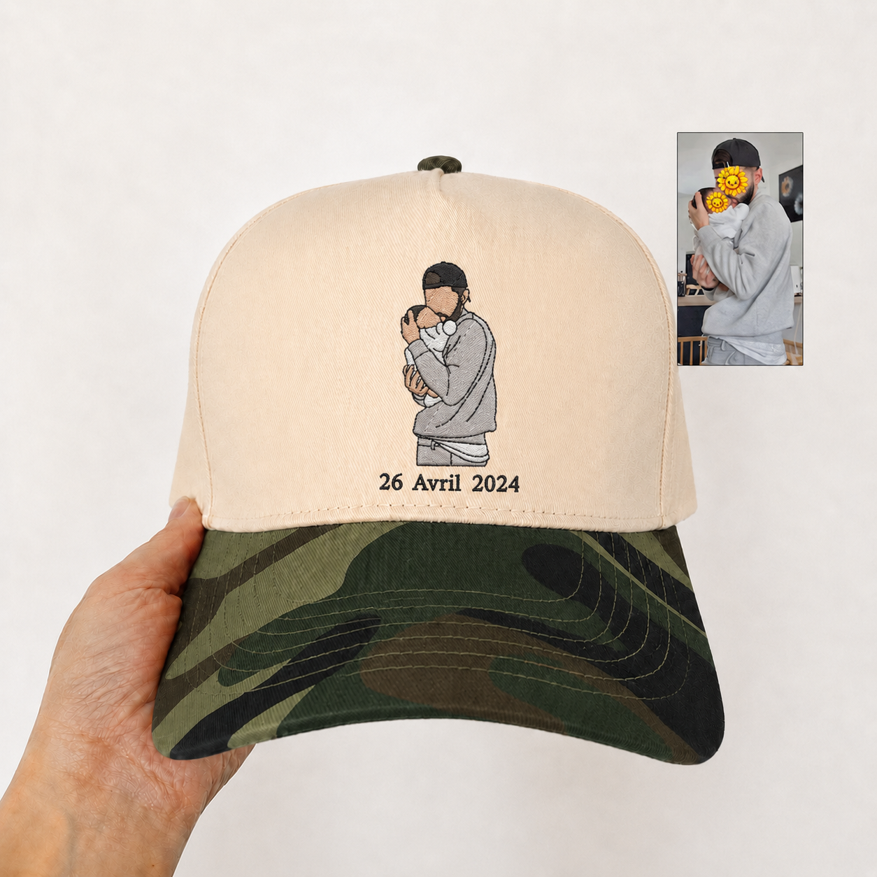 Personalized Portrait Snapback Hat – Custom Embroidered Photo Cap Gift