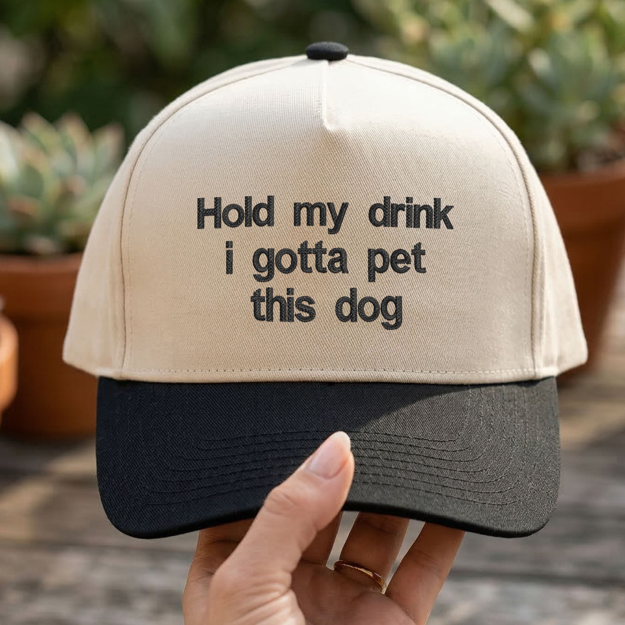 Personalized Embroidered Hold My Drink I Gotta Pet This Dog Snapback Hat