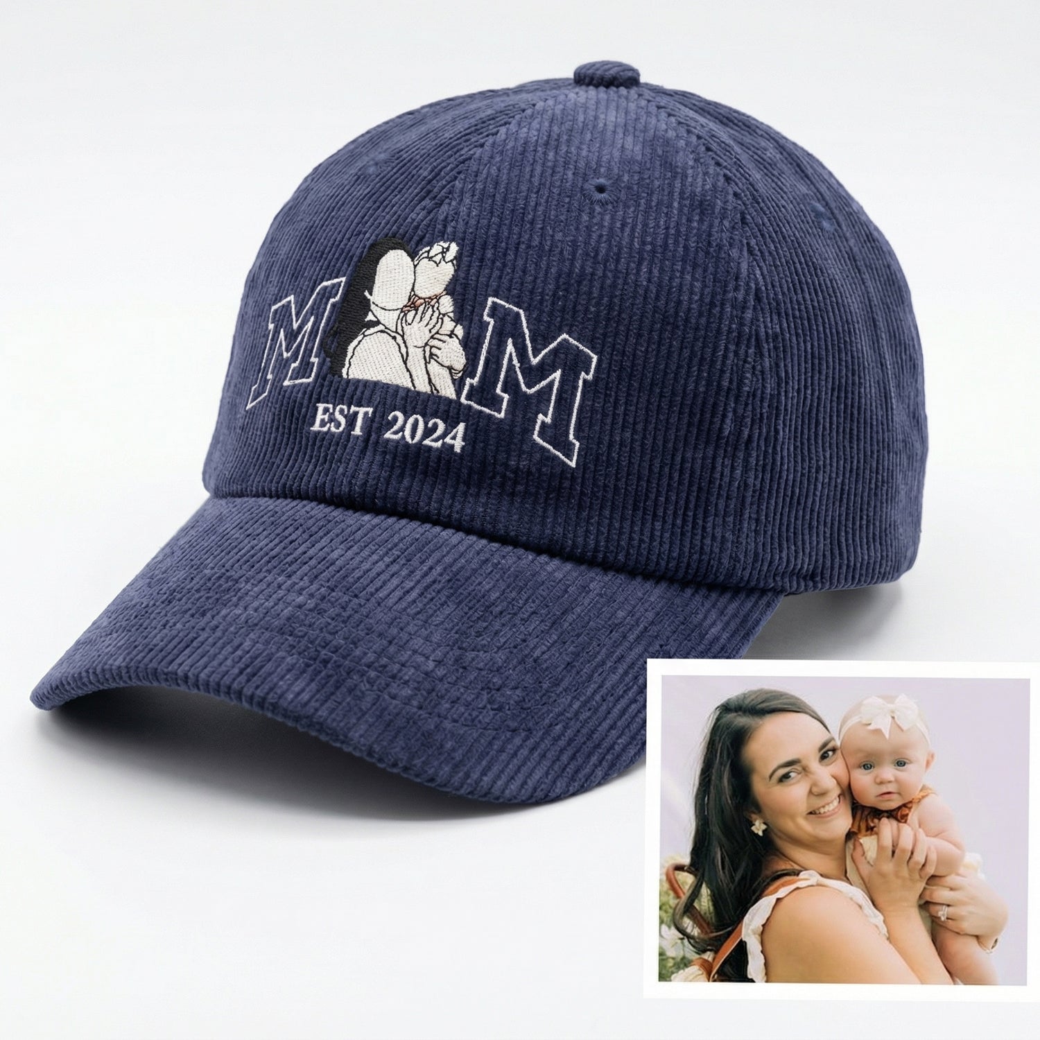 Custom Mom Portrait Hat - Personalized Photo Embroidered Mom Cap