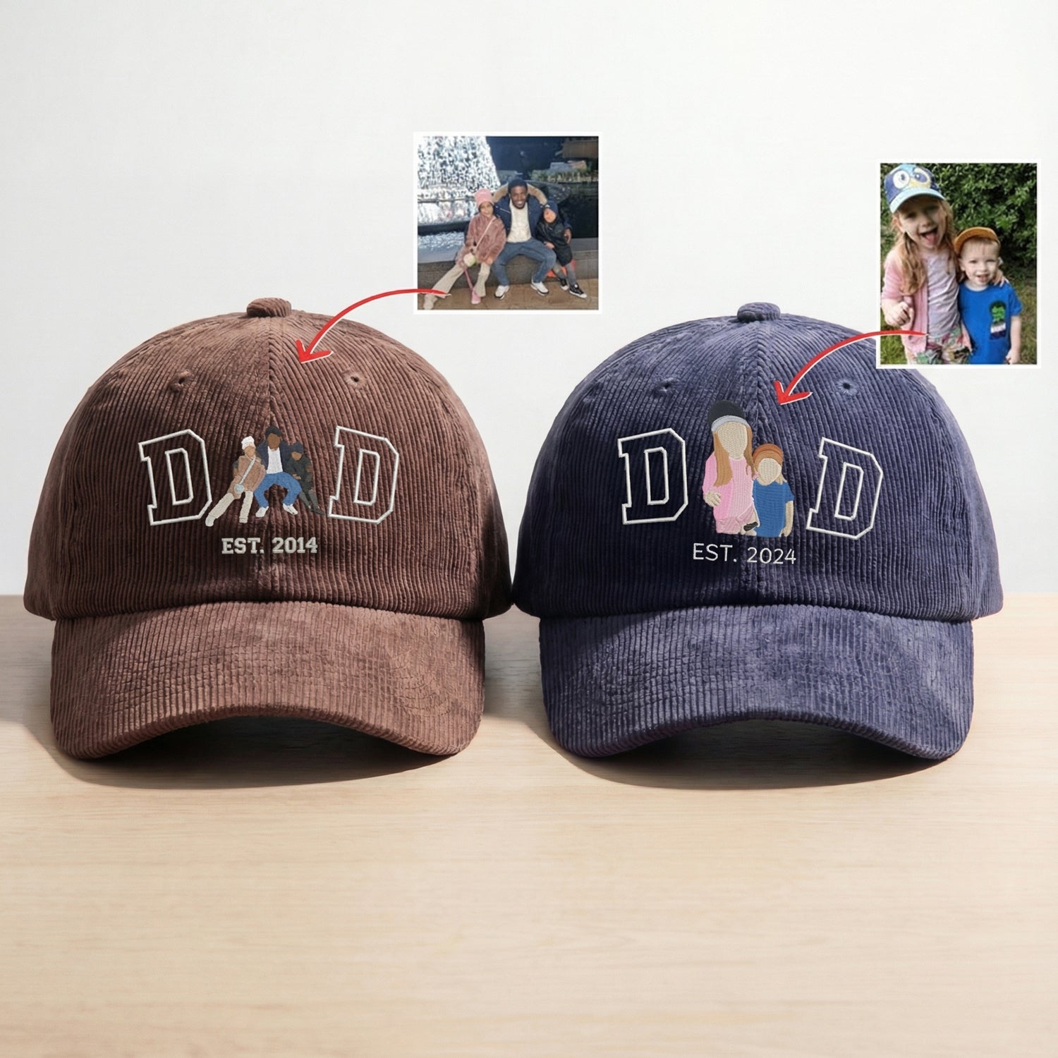 Personalized Corduroy Dad Cap with Family Portrait & EST Date