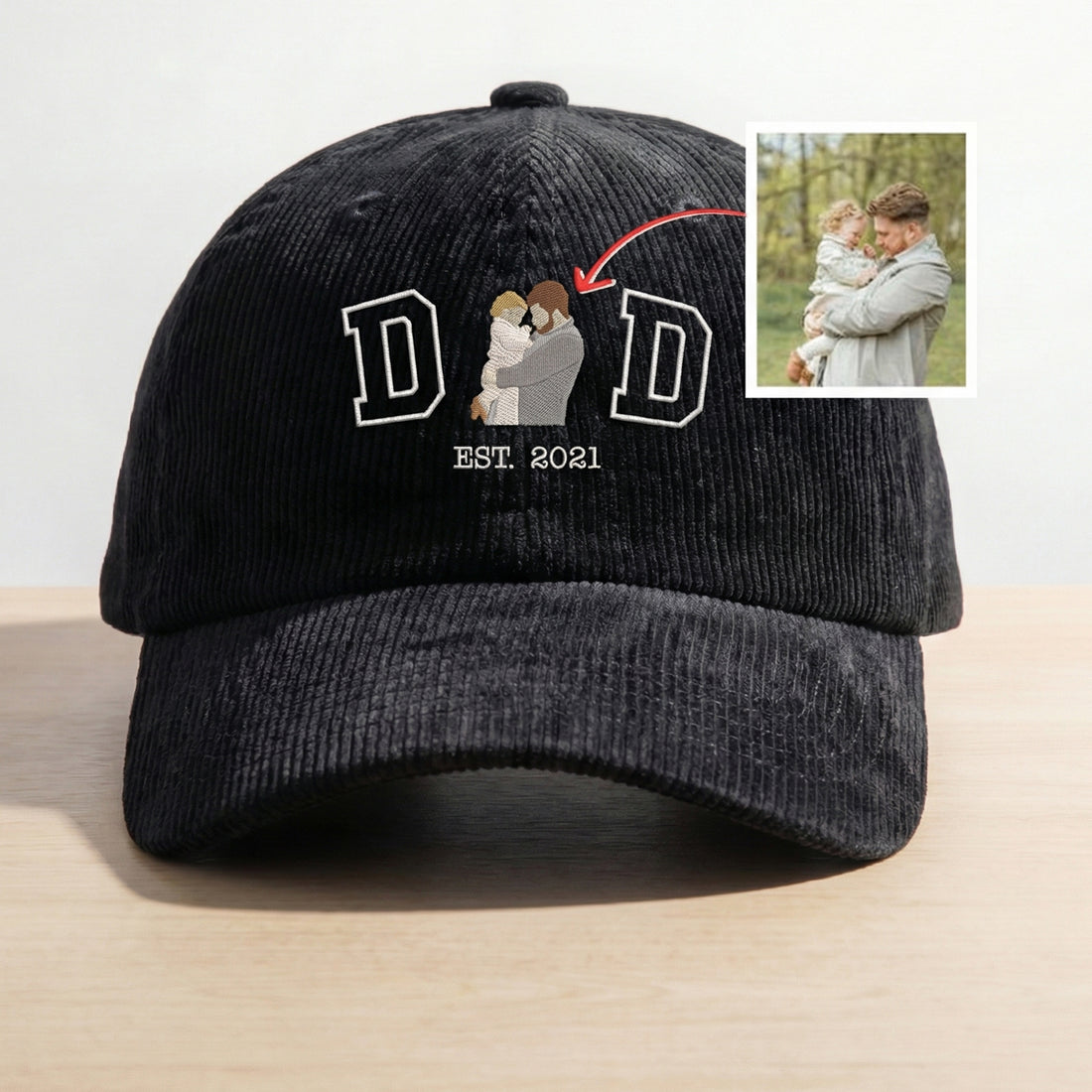 Custom Dad Corduroy Hat – Personalized Embroidered Family Portrait Cap with EST Year