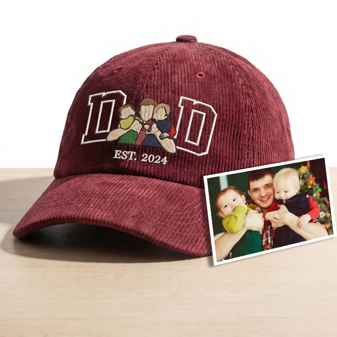 Personalized Corduroy Dad Cap with Family Portrait & EST Date