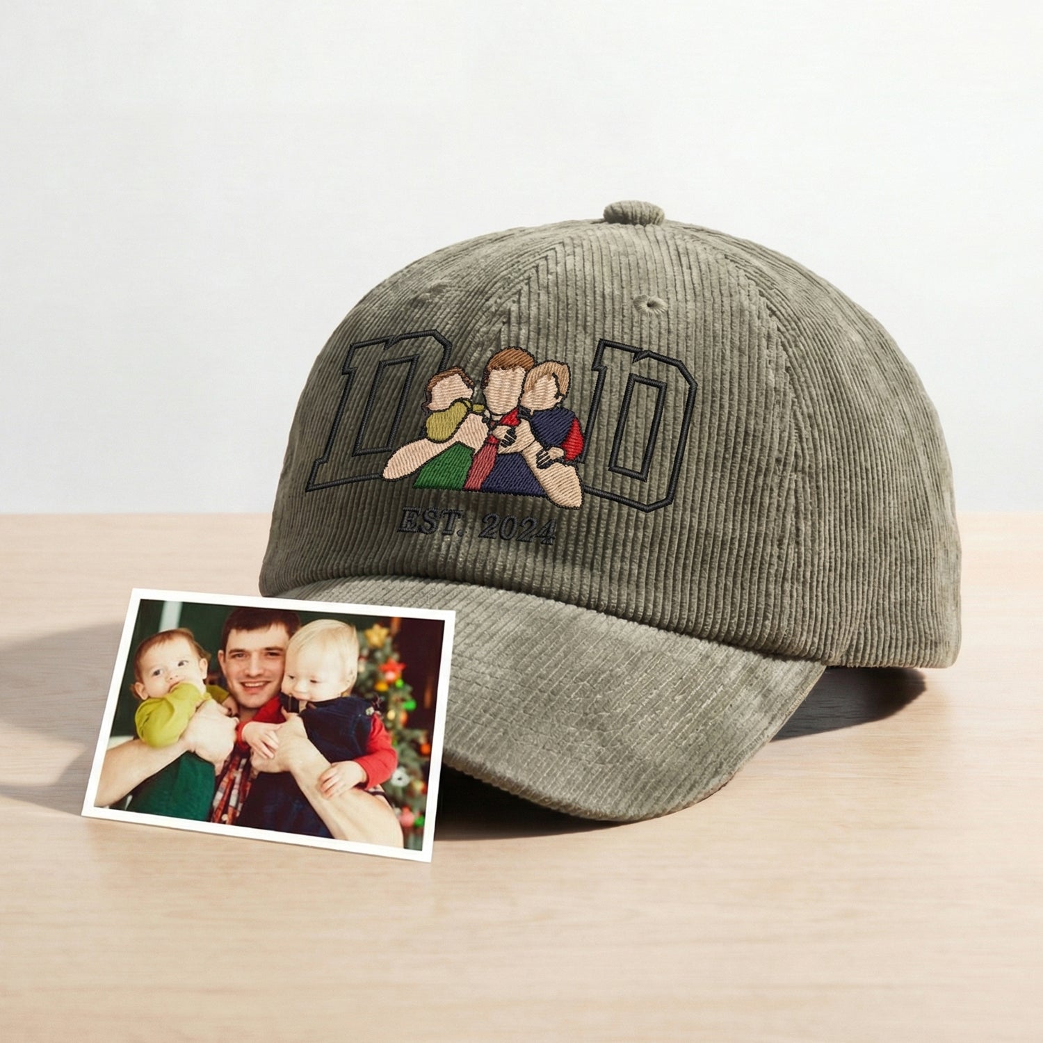 Personalized Corduroy Dad Cap with Family Portrait & EST Date