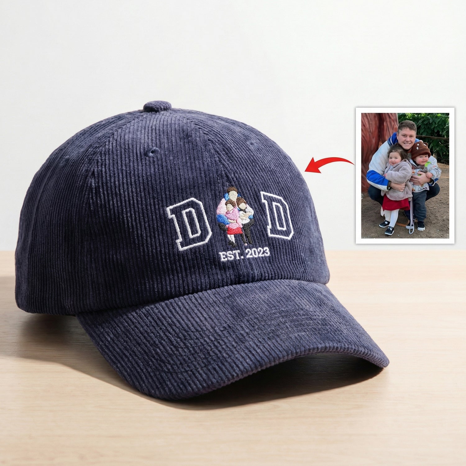 Personalized Corduroy Dad Cap with Family Portrait & EST Date