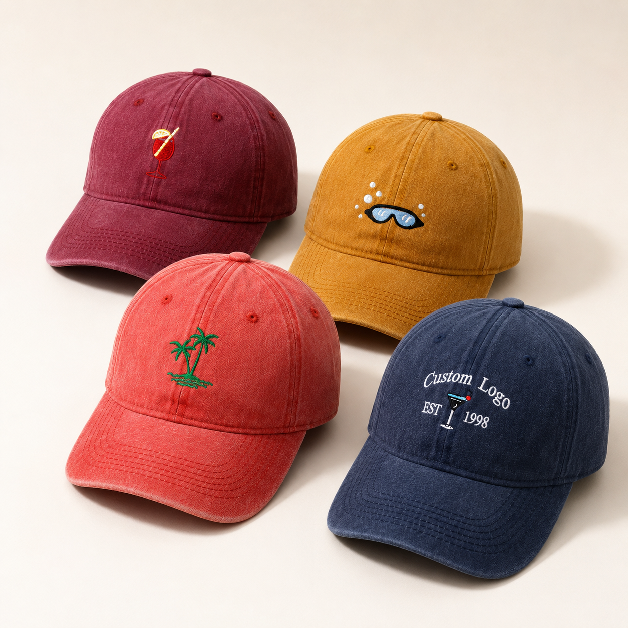 Retro Baseball Hat With Custom Logo Embroidery