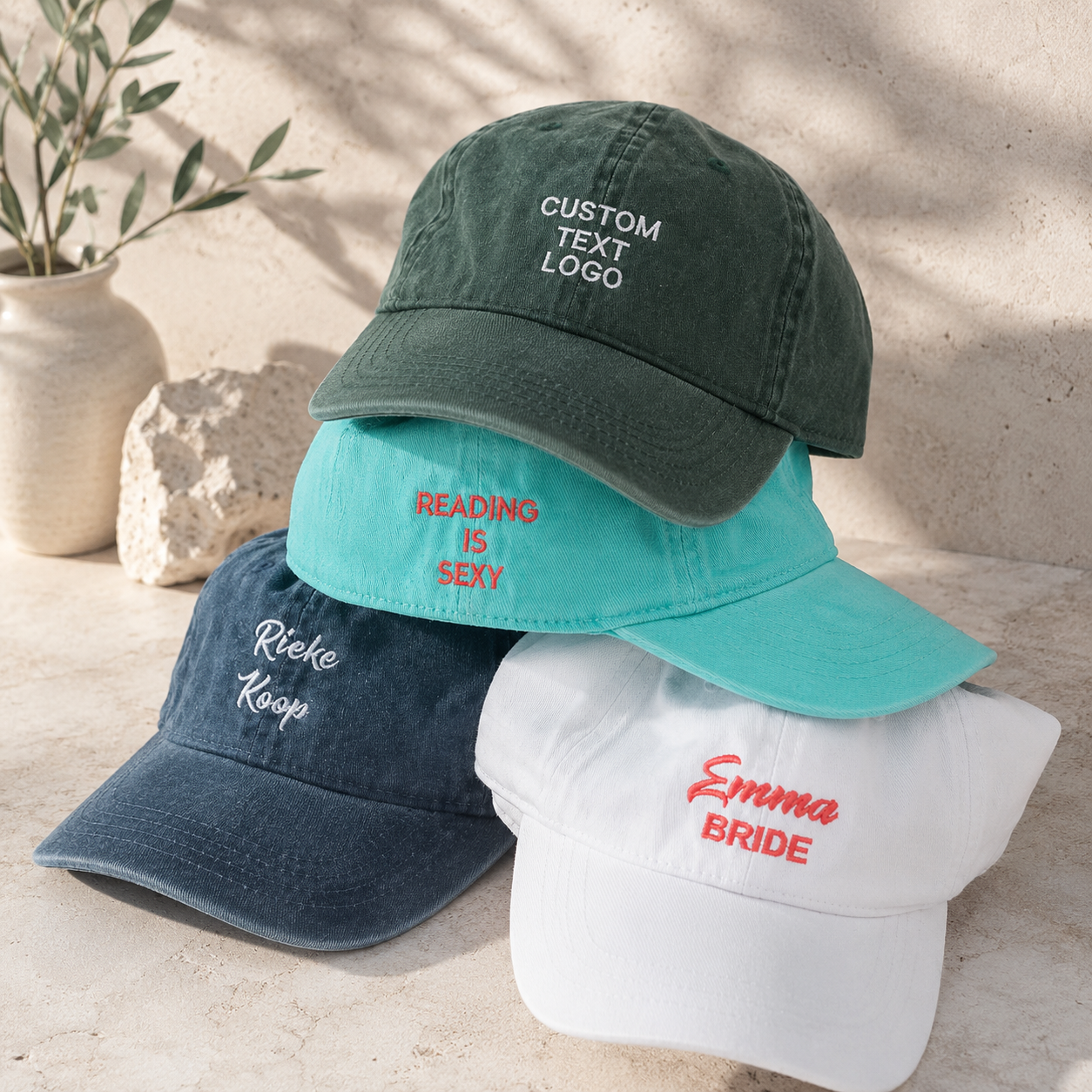 Vintage Baseball Cap With Custom Text or Logo Embroidery