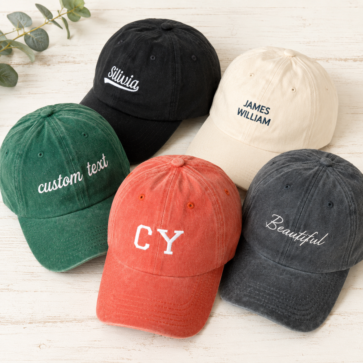 Vintage Baseball Cap With Custom Text or Logo Embroidery