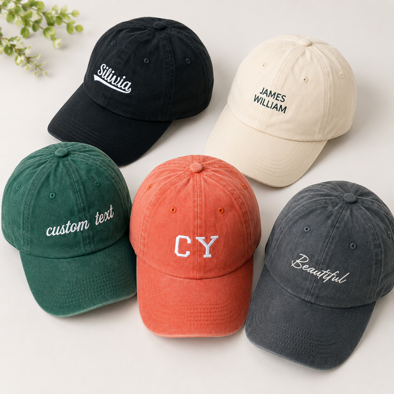 Vintage Baseball Cap With Custom Text or Logo Embroidery