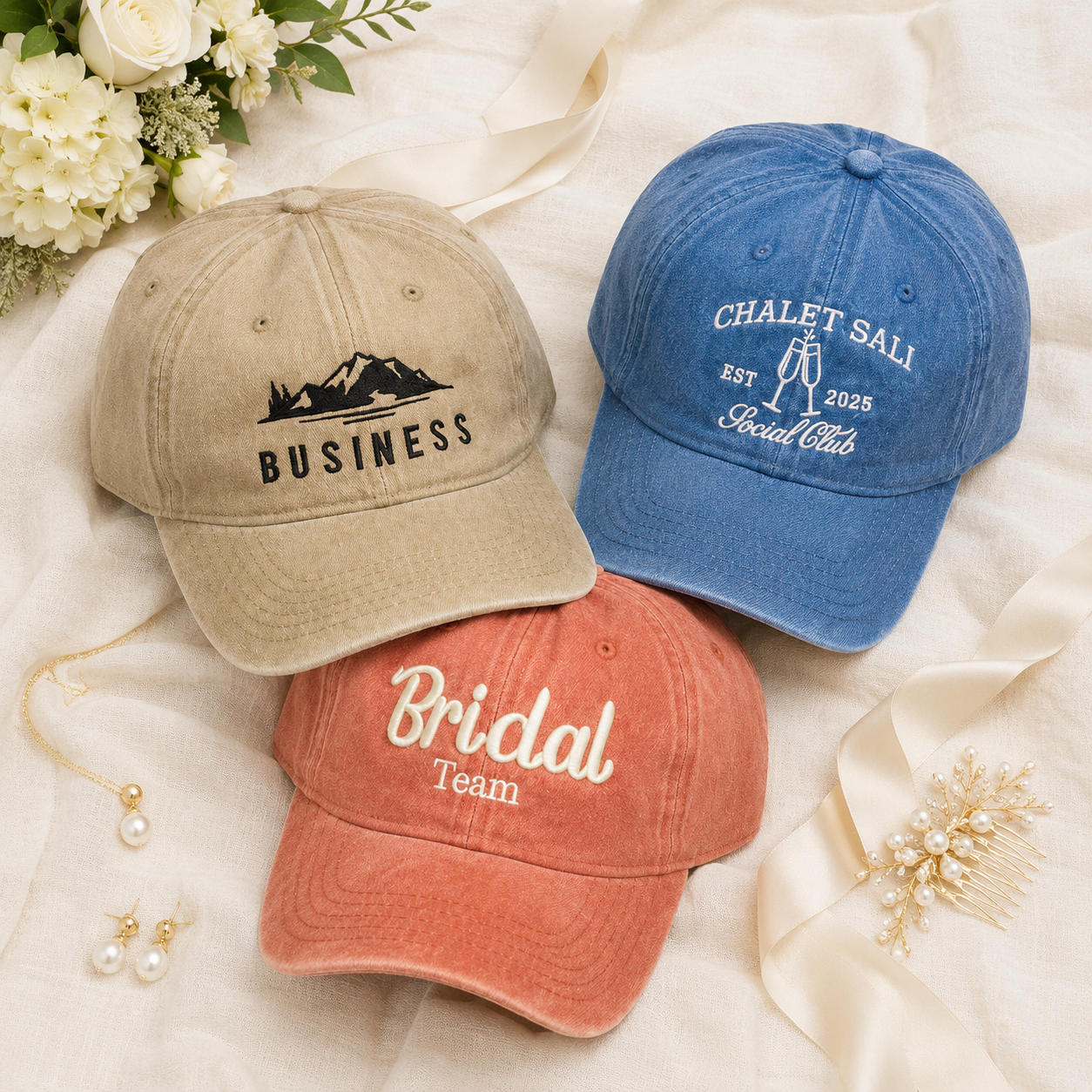 Vintage Baseball Cap With Custom Text or Logo Embroidery
