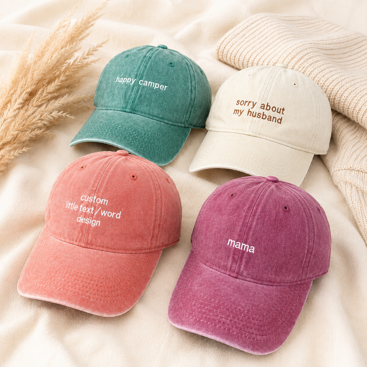 Vintage Trucker Hat With Personalized Text Embroidery